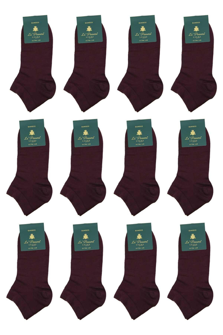 Bordo Düz Ultra Lüks 12li Bambu Yarım Erkek Çorap CRP350