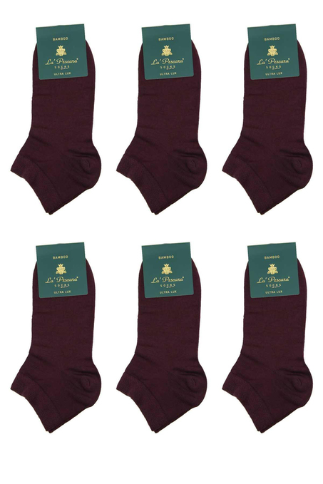 Bordo Düz Ultra Lüks 6lı Bambu Yarım Erkek Çorap CRP349