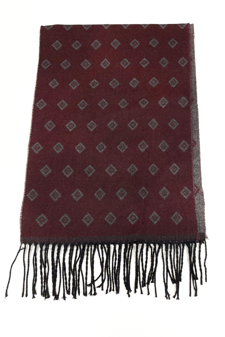 Bordo - Gri Çift Taraflı Erkek Kaşkol K400