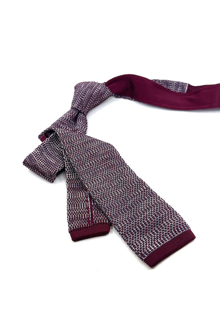 Bordo - Gri Örgü Kravat ÖR8317