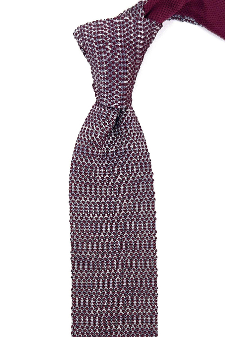 Bordo - Gri Örgü Kravat ÖR8317