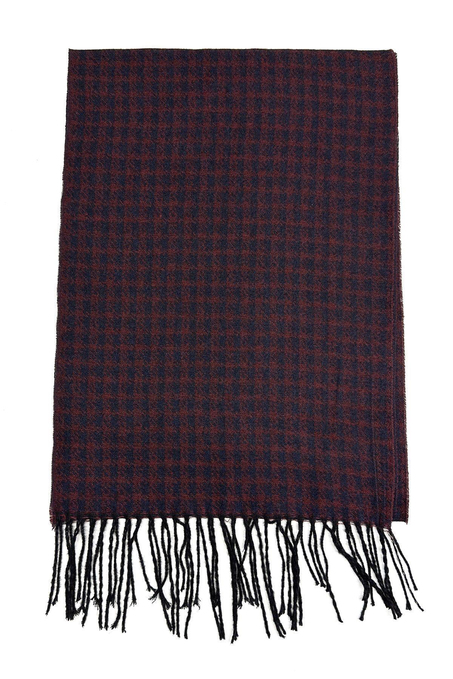 Bordo - Lacivert Motif Desen Erkek Kaşkol K558