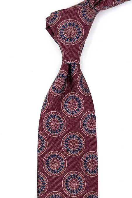 Bordo Lacivert Motif Desen Mendilli Klasik Kravat KK13974