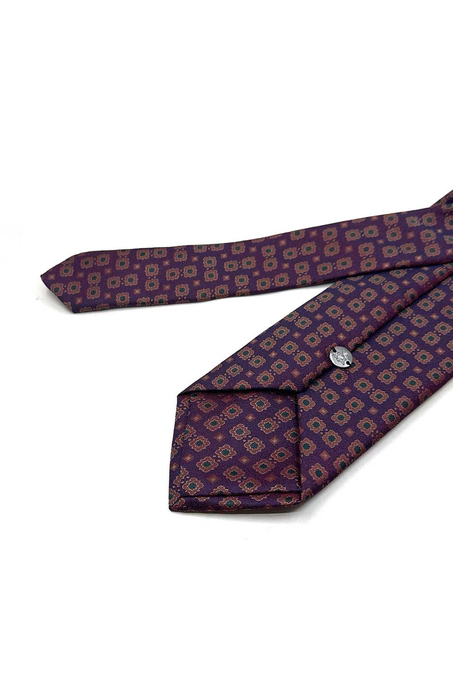 Bordo - Lacivert Motif Desen Mendilli Klasik Kravat KK13659