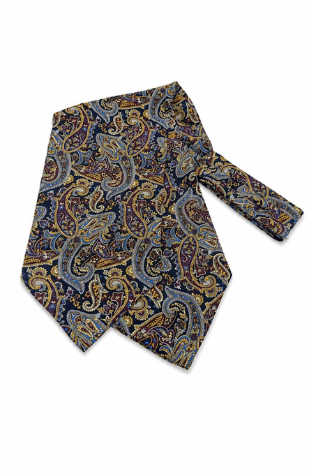 Bordo Lacivert Şal Desen İtalyan İpek Ascot Kravat SAC81