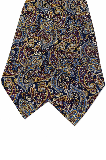 Bordo Lacivert Şal Desen İtalyan İpek Ascot Kravat SAC81