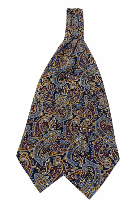 Bordo Lacivert Şal Desen İtalyan İpek Ascot Kravat SAC81