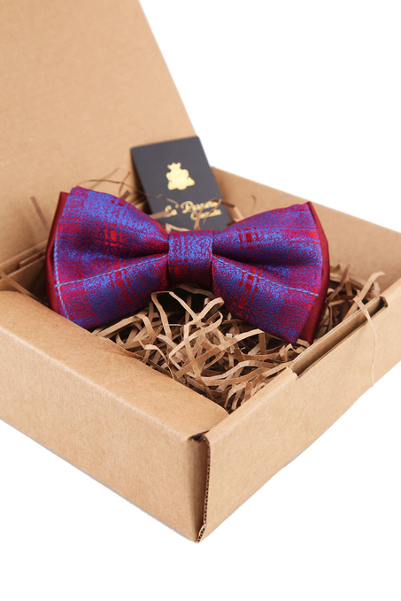 Bordo - Mavi Ekose Desen Papyon P1476