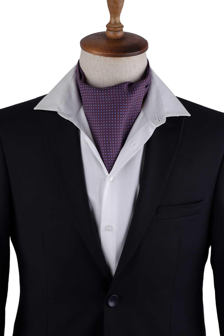 Bordo - Mavi Puantiye Desen İtalyan İpek Ascot K651