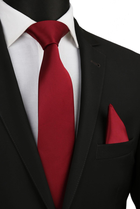 Bordo Mendilli Düz Saten Kravat 1109