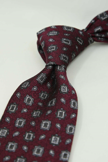 Bordo Motif Desen İtalyan İpek Kravat İK2487