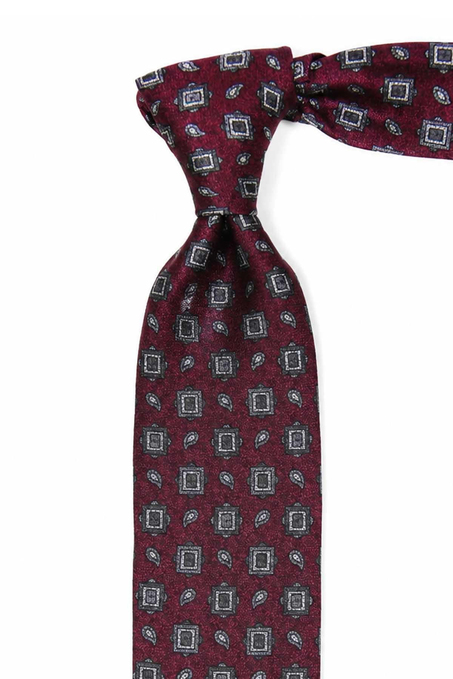 Bordo Motif Desen İtalyan İpek Kravat İK2487