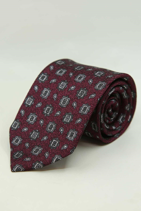 Bordo Motif Desen İtalyan İpek Kravat İK2487