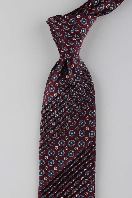 Bordo Motif Desen İtalyan İpek Piliseli Kravat EST238