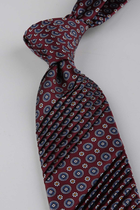 Bordo Motif Desen İtalyan İpek Piliseli Kravat EST238