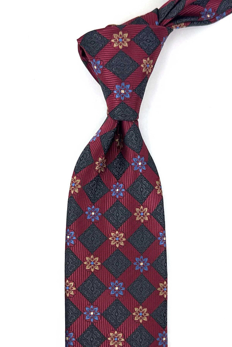 Bordo Motif Desen Mendilli Klasik Kravat KK13943