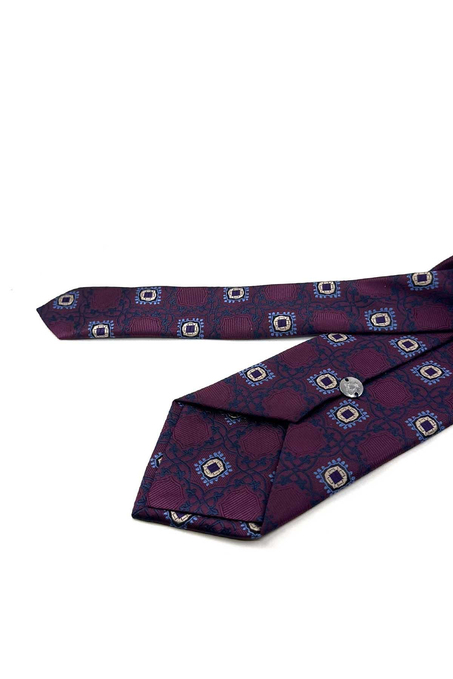 Bordo Motif Desen Mendilli Klasik Kravat KK13918