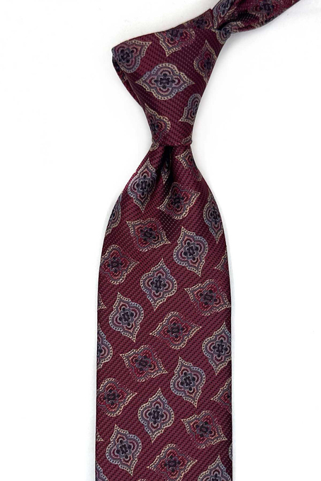 Bordo Motif Desen Mendilli Klasik Kravat K13609
