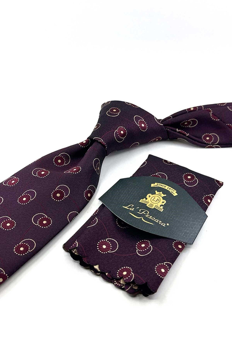 Bordo Motif Desen Mendilli Klasik Kravat KK13976