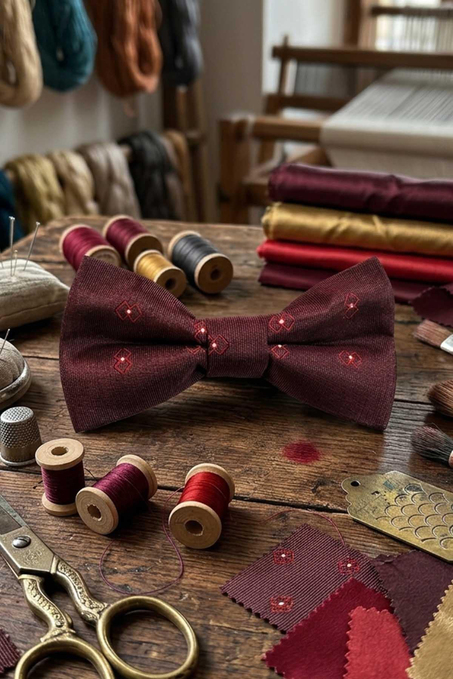Bordo Motif İpek Papyon SB184