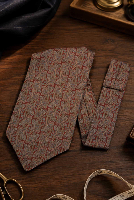 Bordo Şal Desen Ascot Kravat K681