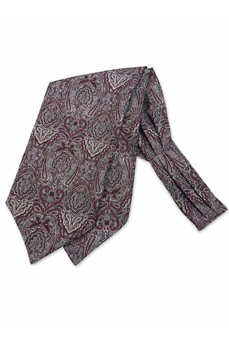 Bordo Şal Desen İtalyan İpek Ascot Kravat SAC145