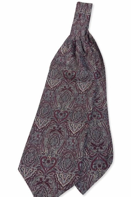Bordo Şal Desen İtalyan İpek Ascot Kravat SAC145