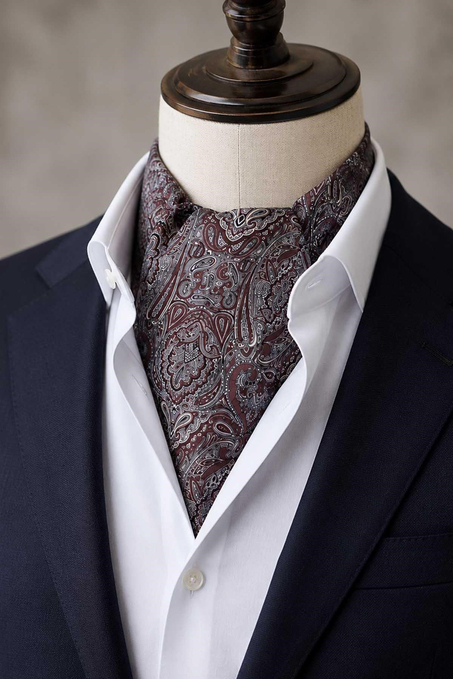 Bordo Şal Desen İtalyan İpek Ascot Kravat SAC145