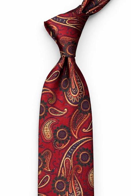 Bordo Şal Desen Mendilli Klasik Kravat KK13119
