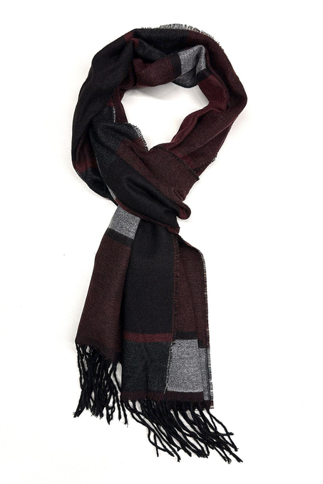 Bordo - Siyah Ekose Desen Erkek Kaşkol K562
