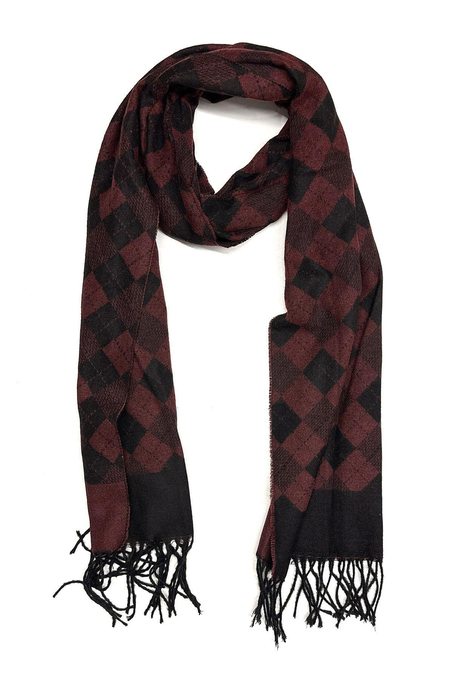 Bordo - Siyah Ekose Desen Erkek Kaşkol K491