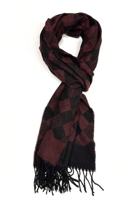 Bordo - Siyah Ekose Desen Erkek Kaşkol K491