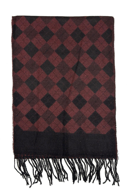 Bordo - Siyah Ekose Desen Erkek Kaşkol K491
