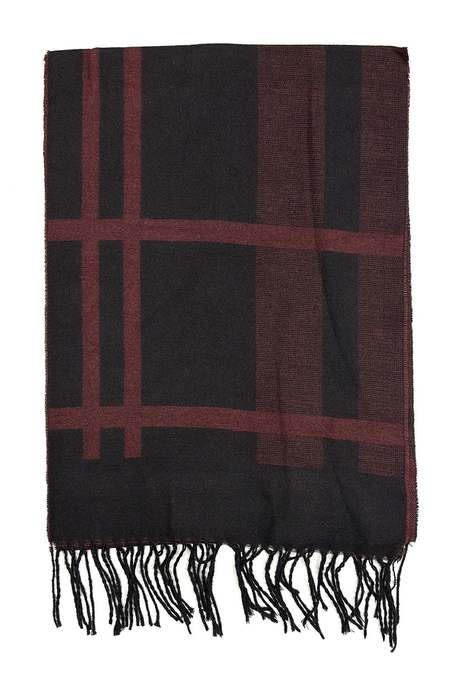 Bordo - Siyah Ekose Desen Erkek Kaşkol K493