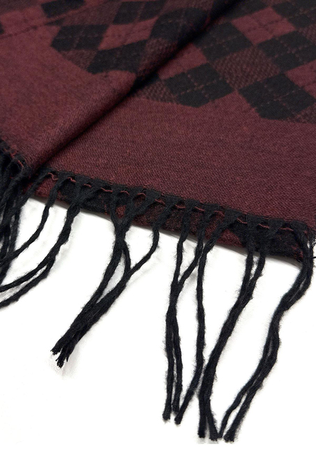 Bordo - Siyah Ekose Desen Erkek Kaşkol K491