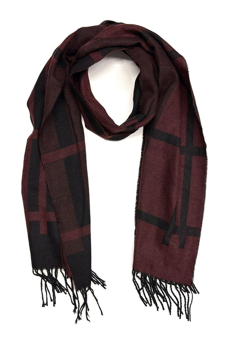 Bordo - Siyah Ekose Desen Erkek Kaşkol K493