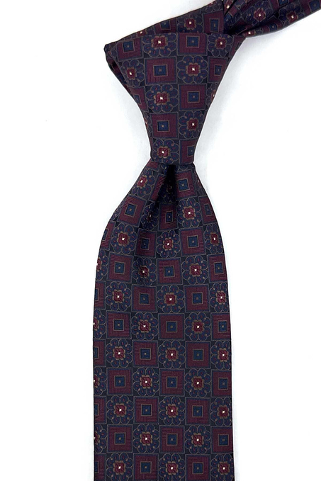 Bordo Siyah Motif Desen Mendilli Klasik Kravat KK13952