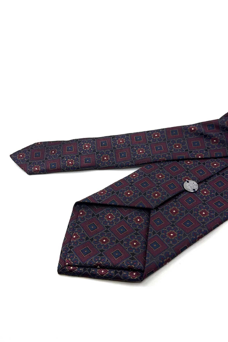 Bordo Siyah Motif Desen Mendilli Klasik Kravat KK13952