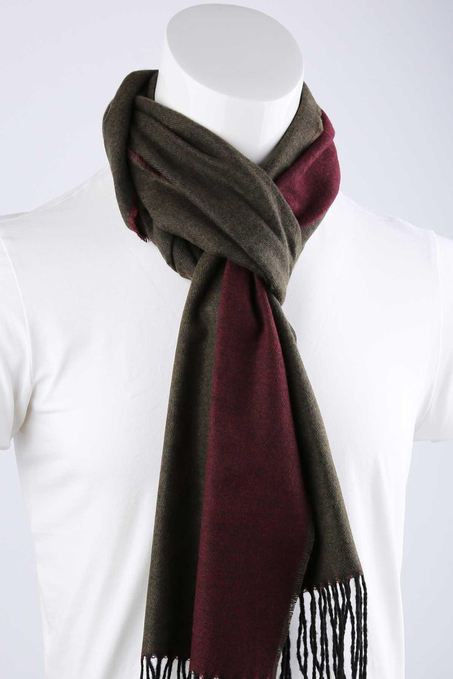 Bordo - Yeşil Çift Taraflı Erkek Kaşkol K627