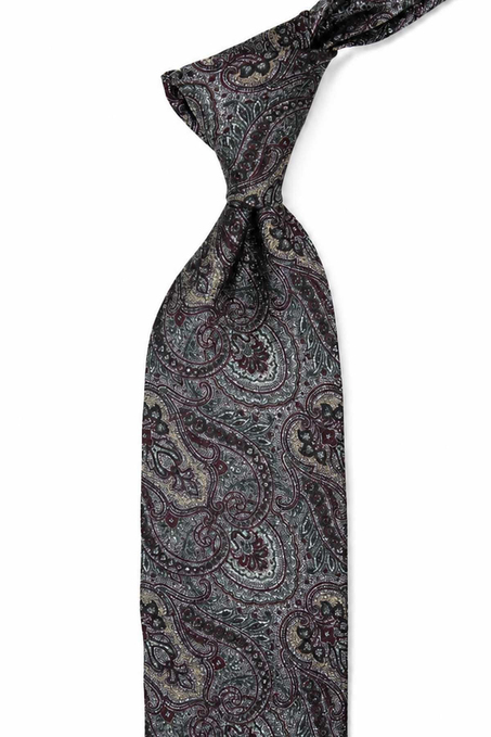 Bordo - Yeşil Şal Desen İtalyan İpek Kravat İK2507