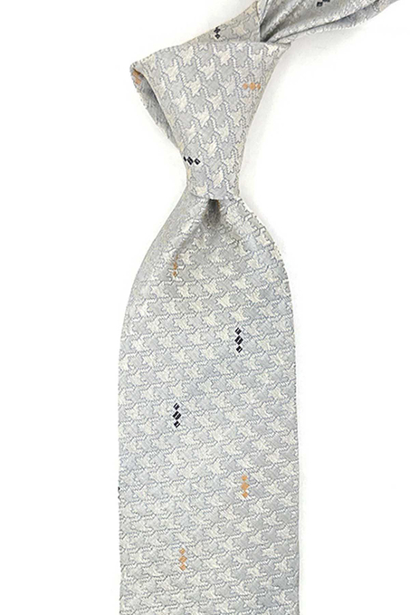 Broughton Style Gri Motif Desen İtalyan İpek Kravat İK1976
