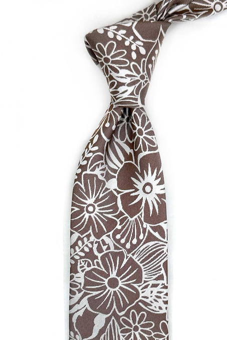 Caprie Style Bej Çiçek Desen İtalyan İpek Kravat İK2275