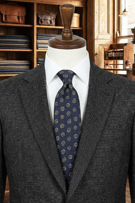 Cassone Style Lacivert Motif Desen İtalyan İpek Kravat İK2223