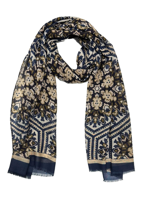 Charles Style Lacivert - Bej İtalyan Modal Kaşkol MDL44