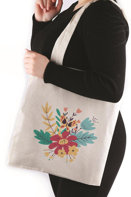 Çiçek Basklı Renkli Bez Çanta 35*40 Tote Bag TOT98