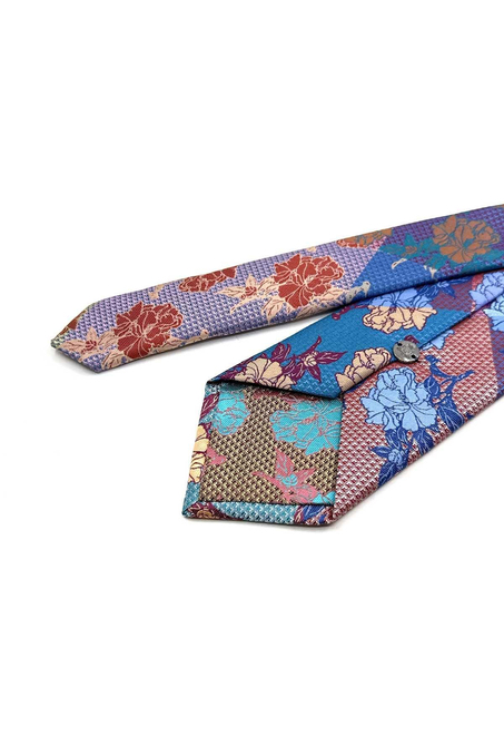 Çiçek Desen Çok Renkli Patchwork Klasik Kravat KK13415