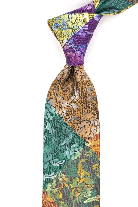 Çiçek Desen Çok Renkli Patchwork Kravat KK13241