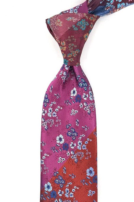 Çiçek Desen Çok Renkli Patchwork Kravat KK13240
