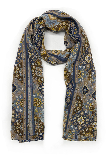 Clayhanger Style Mavi - Kahve Wool Kaşkol K470