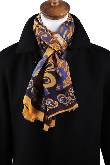 Clinton Style Sarı - Lacivert İtalyan Modal Kaşkol MDL34